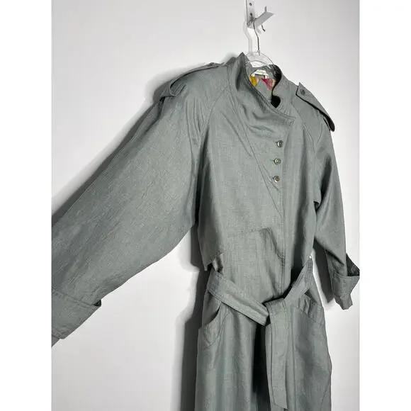 Vintage 1980s Braefair Sage Green Belted Trench Coat Large